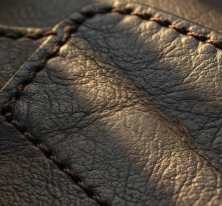 Makrofotografia struktury luksusowej skóry i precyzji szwów