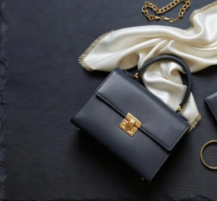 Flat lay prezentujący kuratorski zestaw produktów  luxurybaags